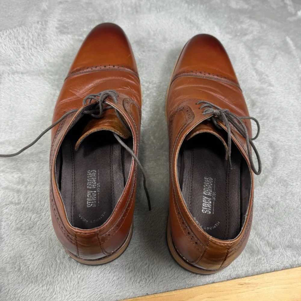 Stacy Adams Mens Cognac Brown Leather Cap Toe Brogue Oxford Dress Shoes 12M